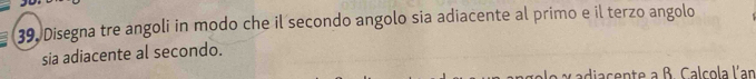 Disegna tre angoli in modo che il secondo angolo sia adiacente al primo e il terzo angolo 
sia adiacente al secondo. 
adiacente a B. Calcola l'an