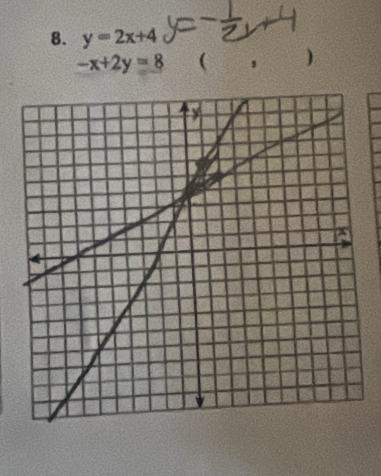 y=2x+4
-x+2y=8 ( ， )