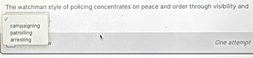 Solved: The watchman style of policing concentrates on peace and order ...