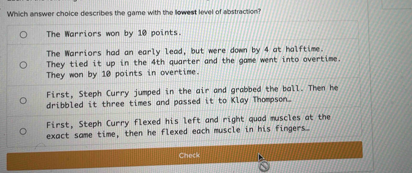 Solved: Which answer choice describes the game with the Iowest level of ...