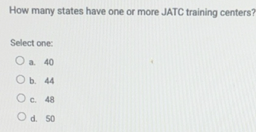 Solved: How many states have one or more JATC training centers? Select ...