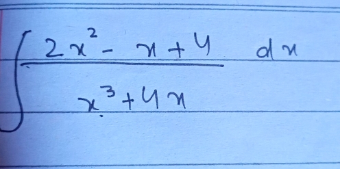 ∈t  (2x^2-x+4)/x^3+4x dx