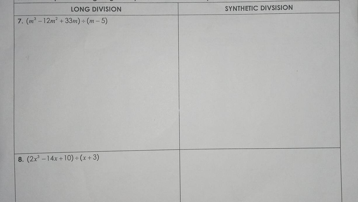 LONG DIVISION SYNTHETIC DIVSISION