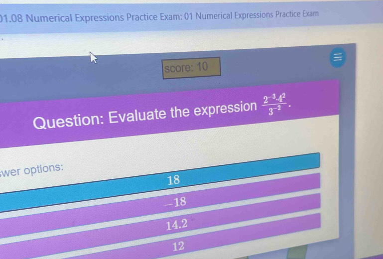 Solved: 01.08 Numerical Expressions Practice Exam: 01 Numerical ...