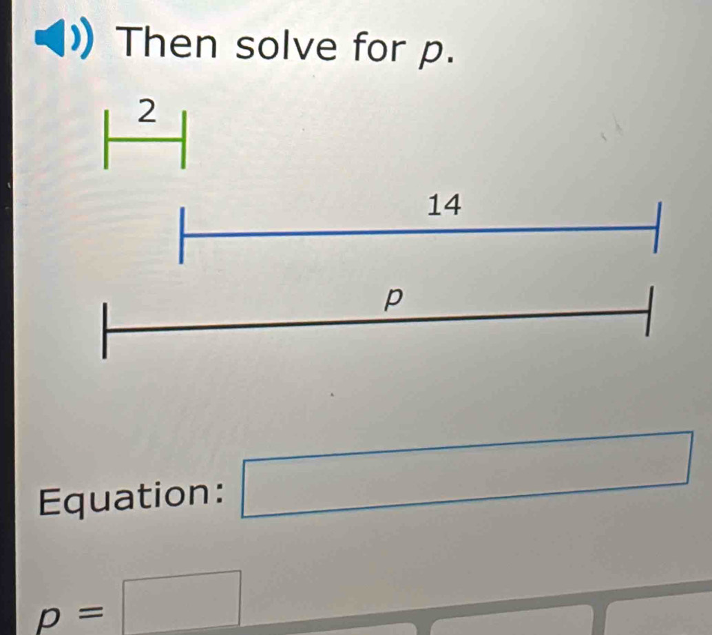 Then solve for p. 
Equation: □
p=□