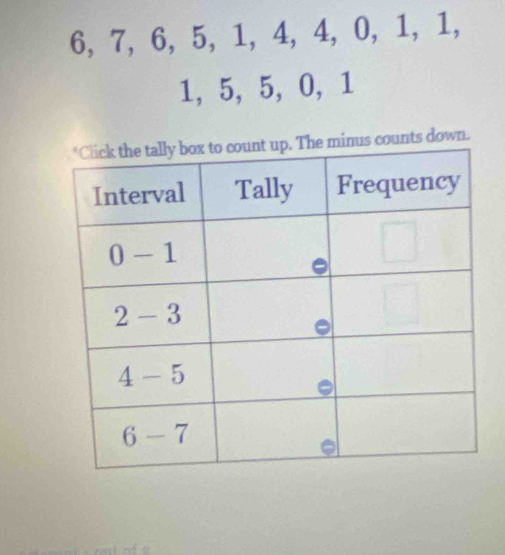 6, 7, 6, 5, 1, 4, 4, 0, 1, 1,
1, 5, 5, 0, 1
nts down.