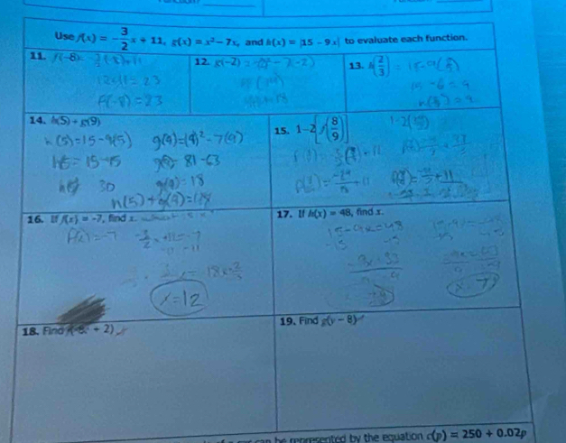 he represented by the equation . c(p) =250+0.02p