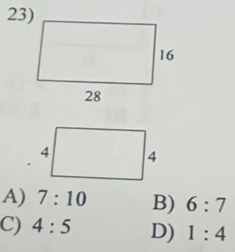 A) 7:10 B) 6:7
C) 4:5
D) 1:4