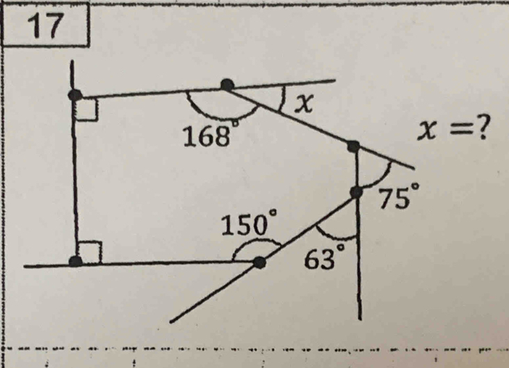 17
x
168 c
x=
75°
150°
63°