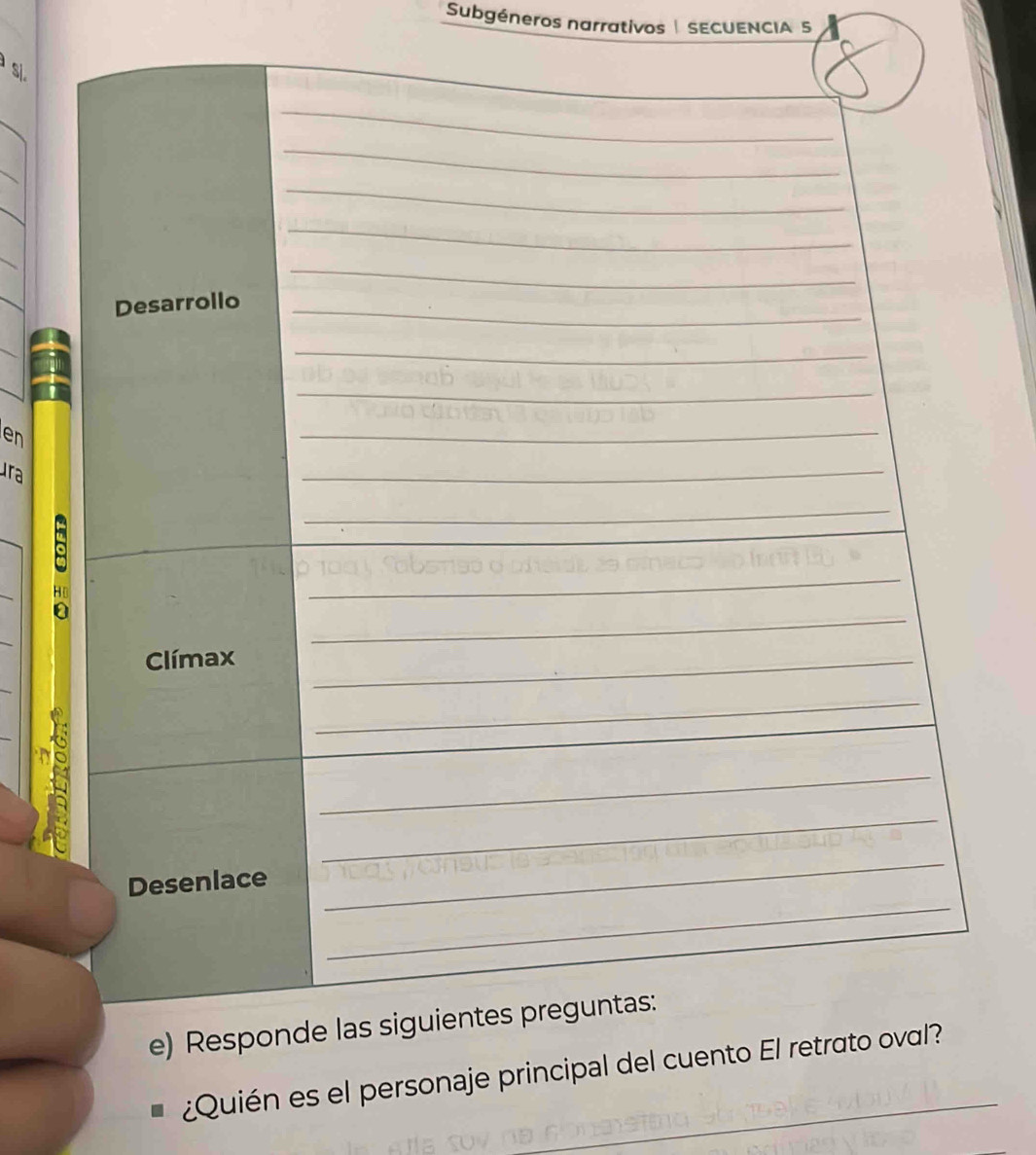 Subgéneros narrativos | SECUENCIA 5 
s|. 
en 
ura 
¿Quién es el personaje princip