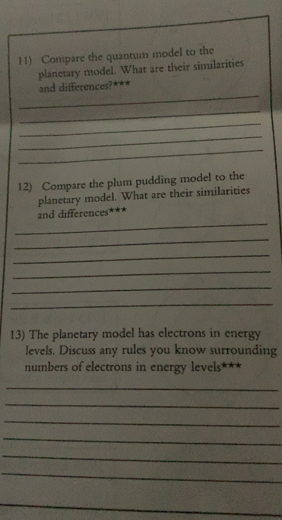 Solved: Compare the quantum model to the planetary model. What are ...