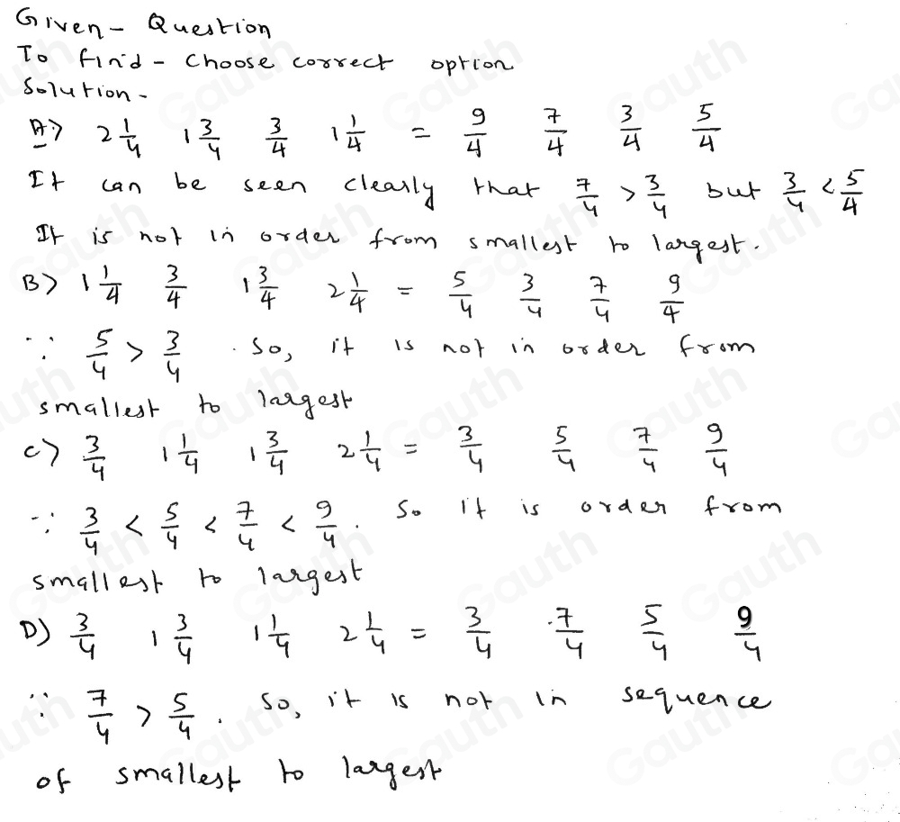 Solved: Which of these lists of fractions and mixed numbers is in order ...