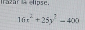 Trazar la elipse.
16x^2+25y^2=400