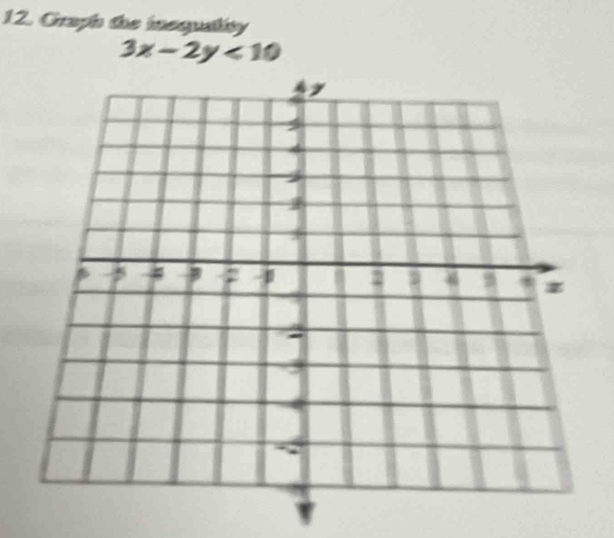 Graph the inequaity
3x-2y<10</tex>