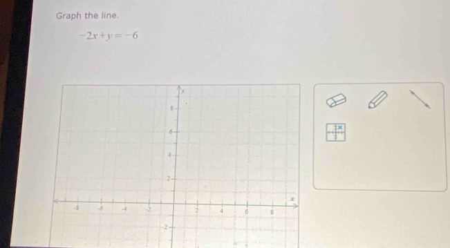 Graph the line.
-2x+y=-6
12