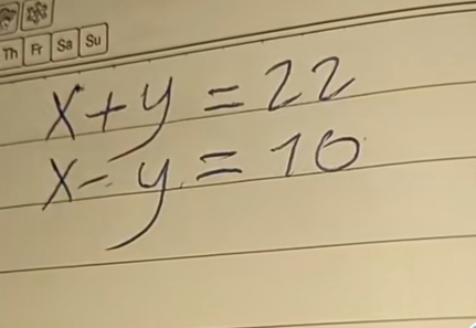 x+y=22
x-y=10