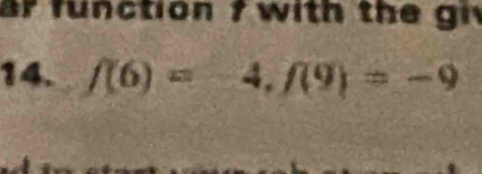 or function f with the gi 
14. f(6)=-4, f(9)=-9