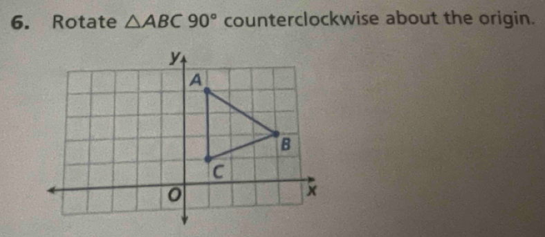 Rotate △ ABC90° counterclockwise about the origin.