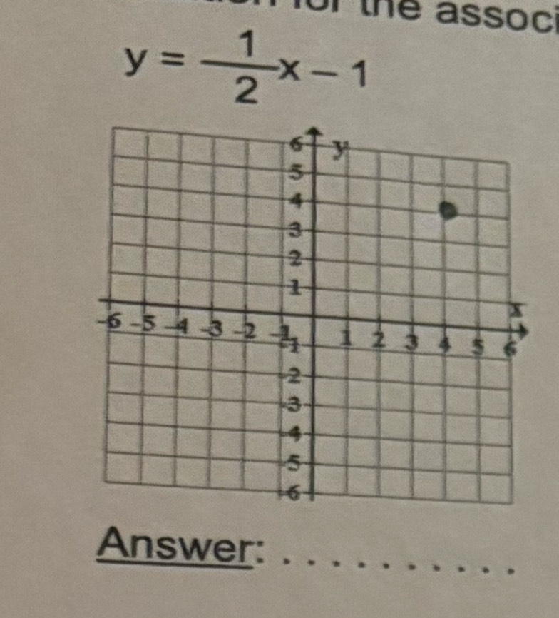 the assoc
y= 1/2 x-1
Answer: