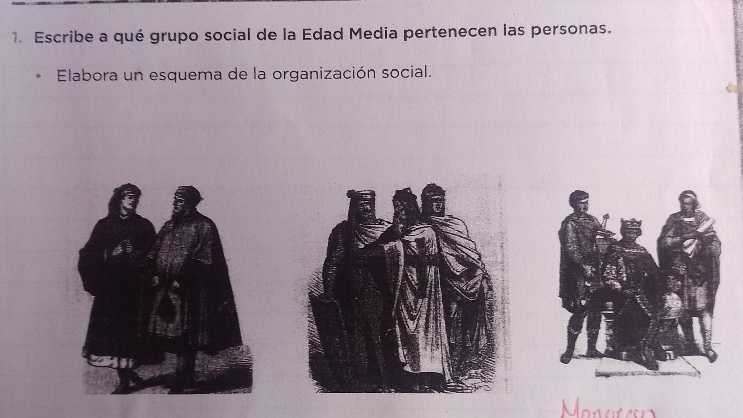 Escribe a qué grupo social de la Edad Media pertenecen las personas. 
Elabora un esquema de la organización social.