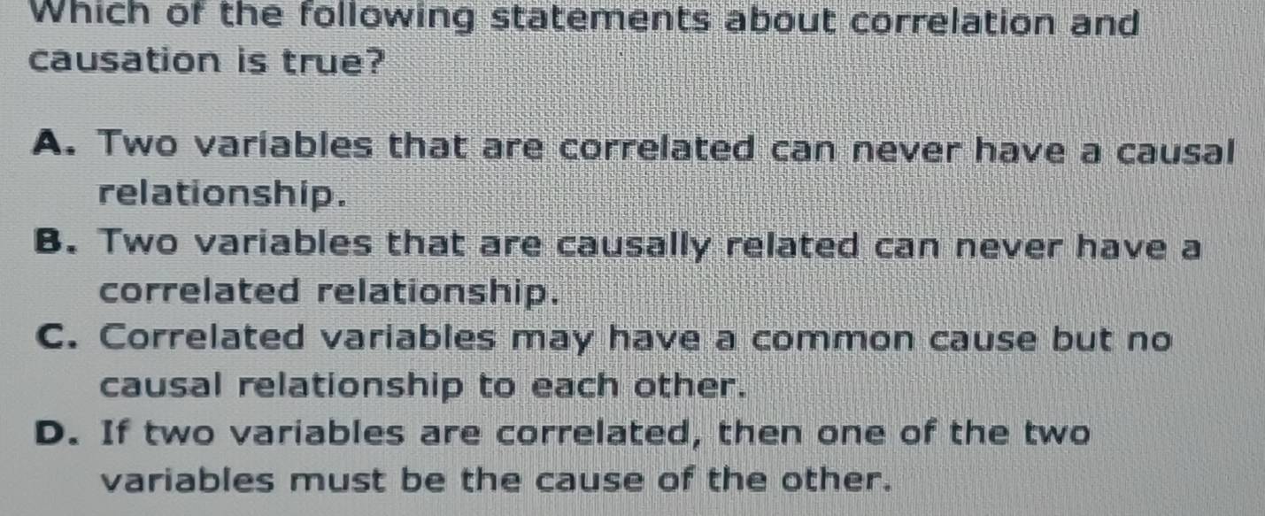 Solved: Which of the following statements about correlation and ...