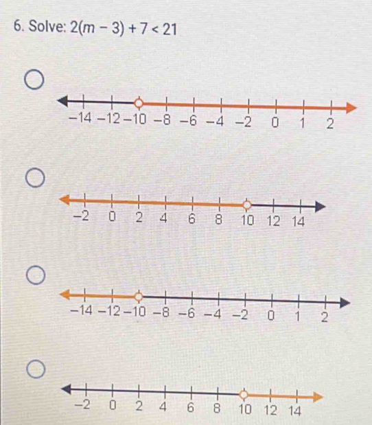 Solve: 2(m-3)+7<21</tex>