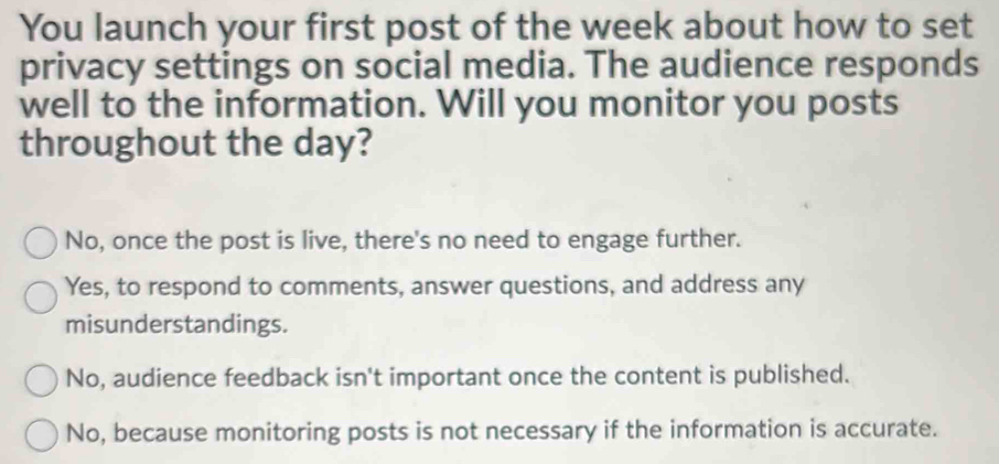 Solved: You launch your first post of the week about how to set privacy ...