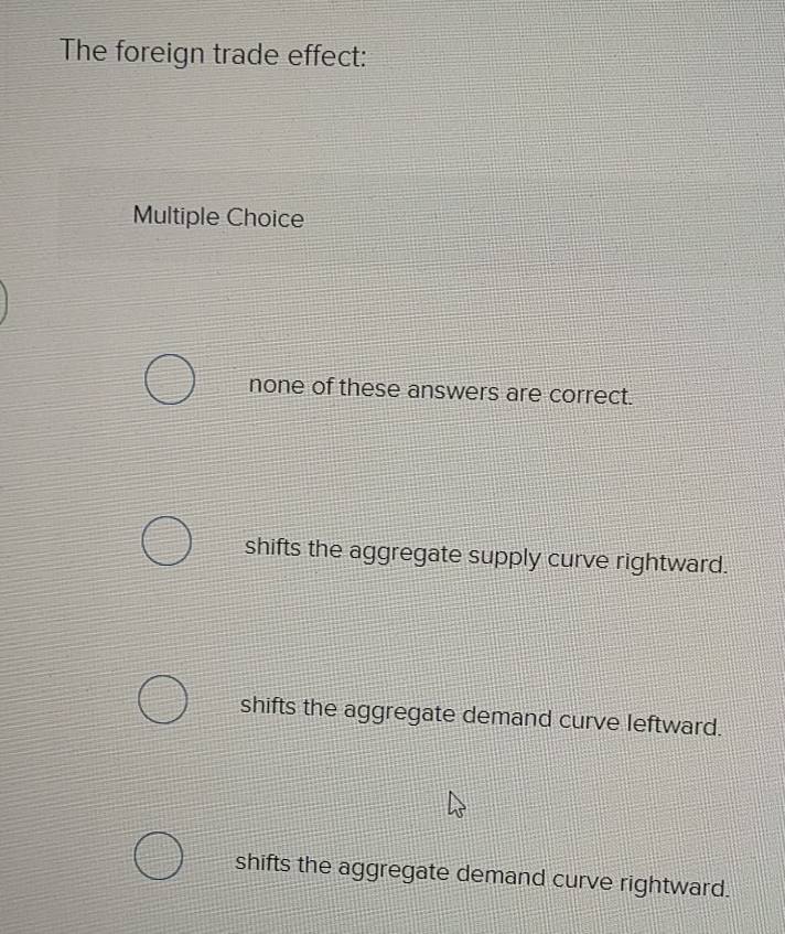 Solved: The foreign trade effect: Multiple Choice none of these answers ...