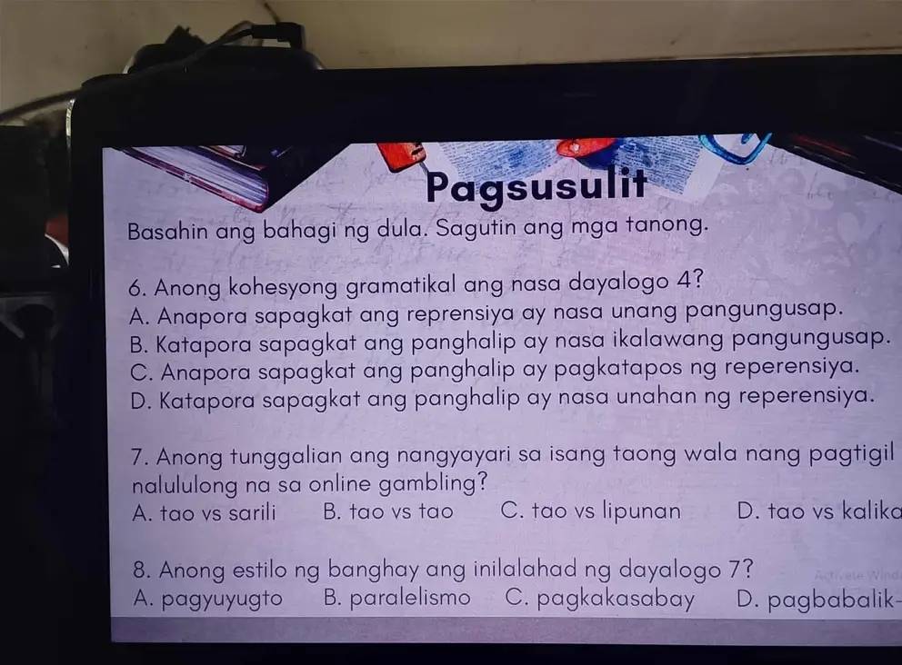 Solved: Pagsusulit Basahin ang bahagi ng dula. Sagutin ang mga tanong ...