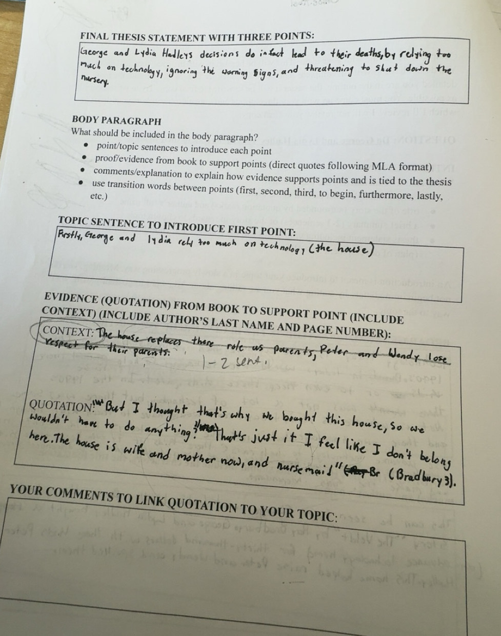 Solved: FINAL THESIS STATEMENT WITH THREE POINTS: BODY PARAGRAPH What ...