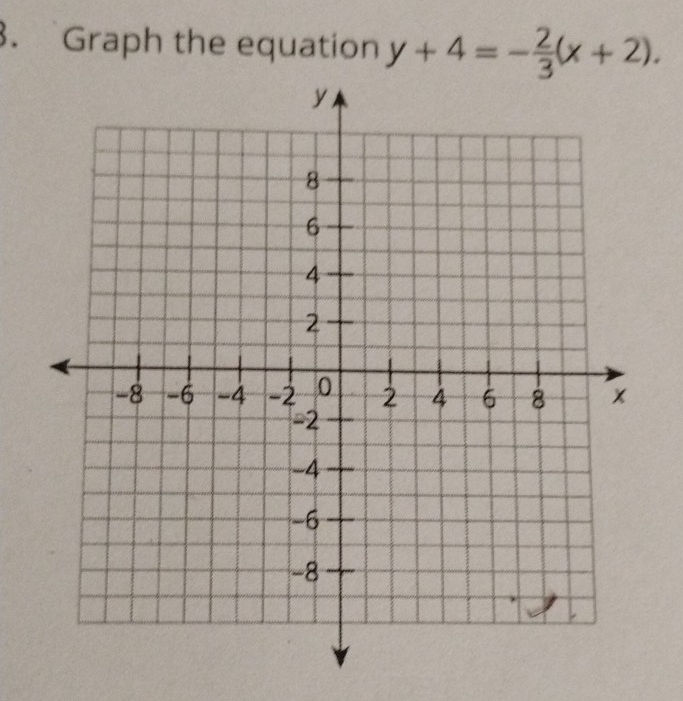 Graph the equation y+4=- 2/3 (x+2).