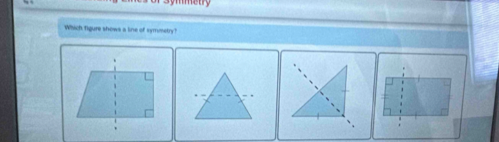 Symmetry 
Which figure shows a line of symmetry?