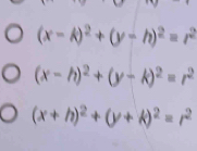 (x-k)^2+(y-h)^2=r^2
(x-h)^2+(y-k)^2=r^2
(x+h)^2+(y+k)^2=r^2