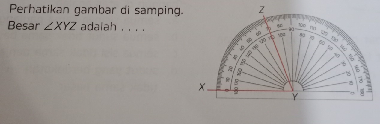 Perhatikan gambar di samping. 
Besar ∠ XYZ adalah . . . .