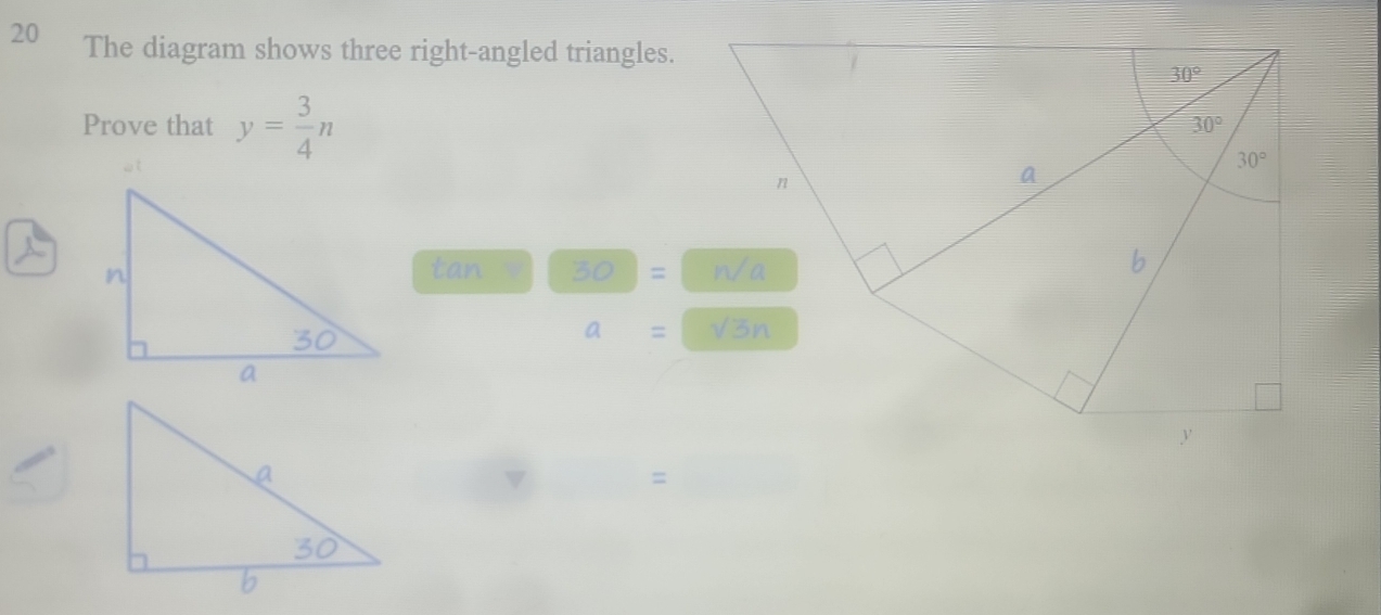 Solved: The diagram shows three right-angled triangles. Prove that y= 3 ...