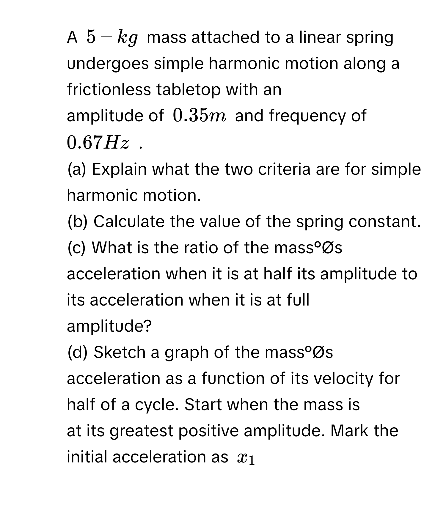 Solved: A 5-kg mass attached to a linear spring undergoes simple ...