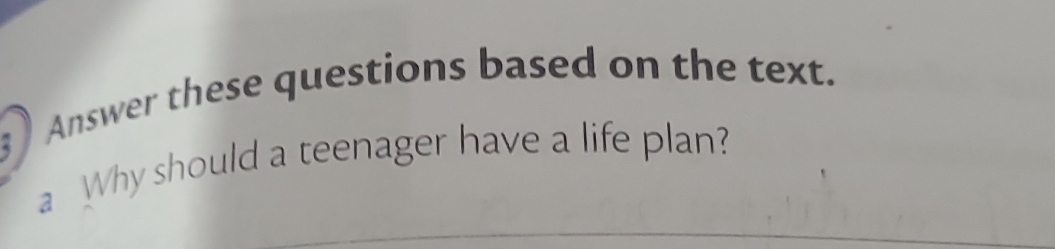 Answer these questions based on the text. 
a Why should a teenager have a life plan?