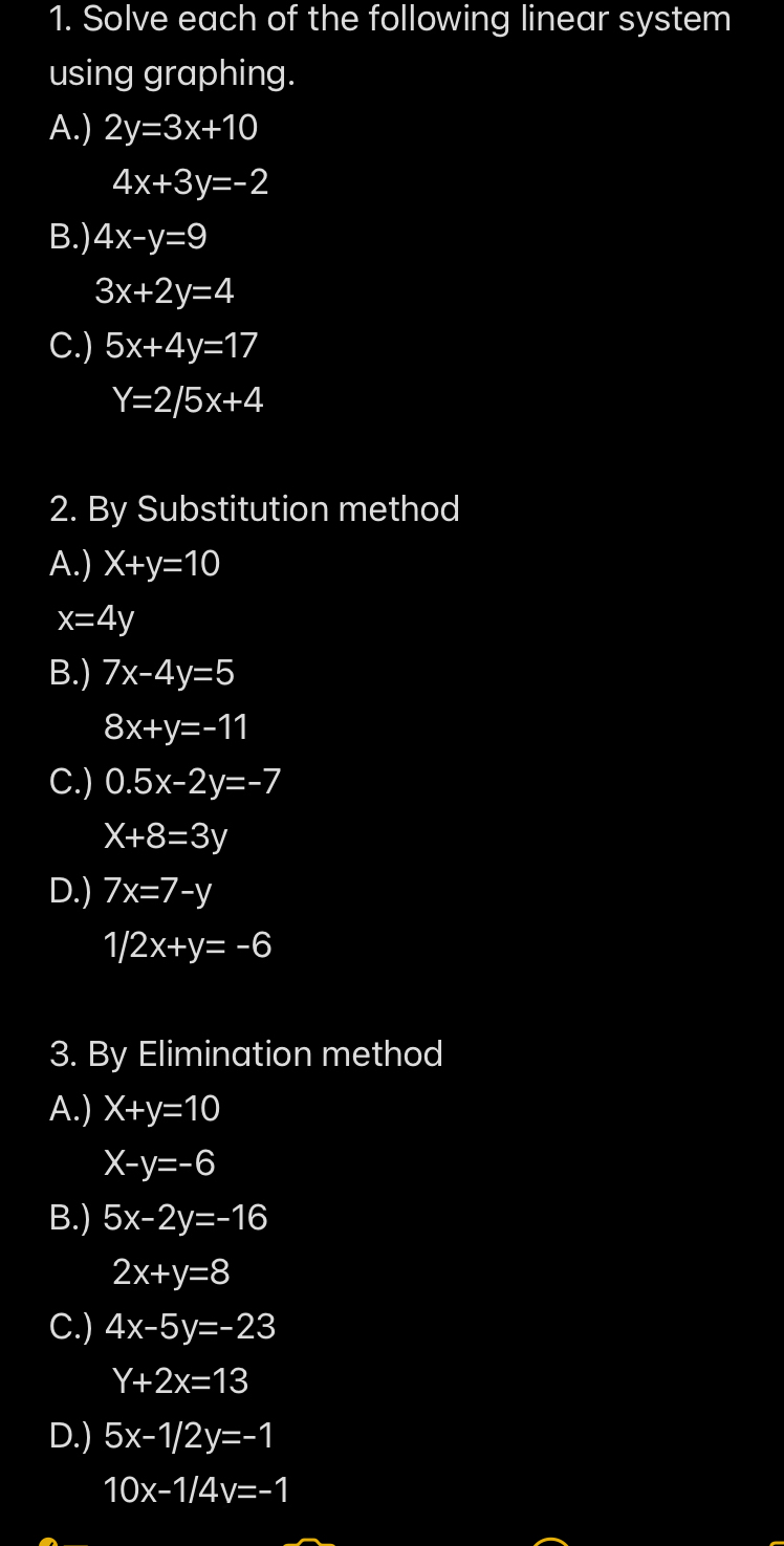 Solved: Solve each of the following linear system using graphing. A ...