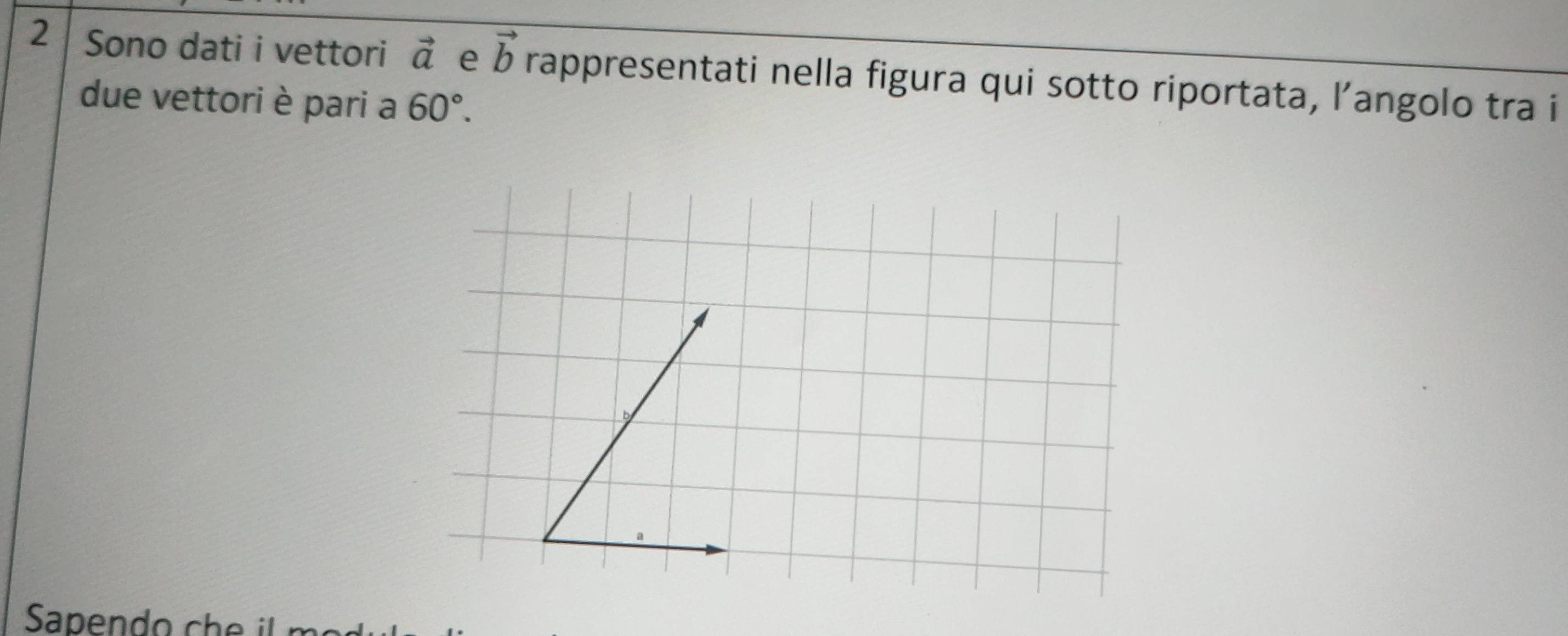 Sono dati i vettori vector a e vector b rappresentati nella figura qui sotto riportata, l’angolo tra i 
due vettori è pari a 60°. 
Sapendo c