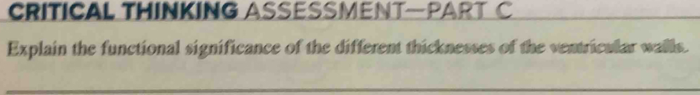CRITICAL THINKING ASSESSMENT—PART C 
Explain the functional significance of the different thicknesses of the ventricular walls.
