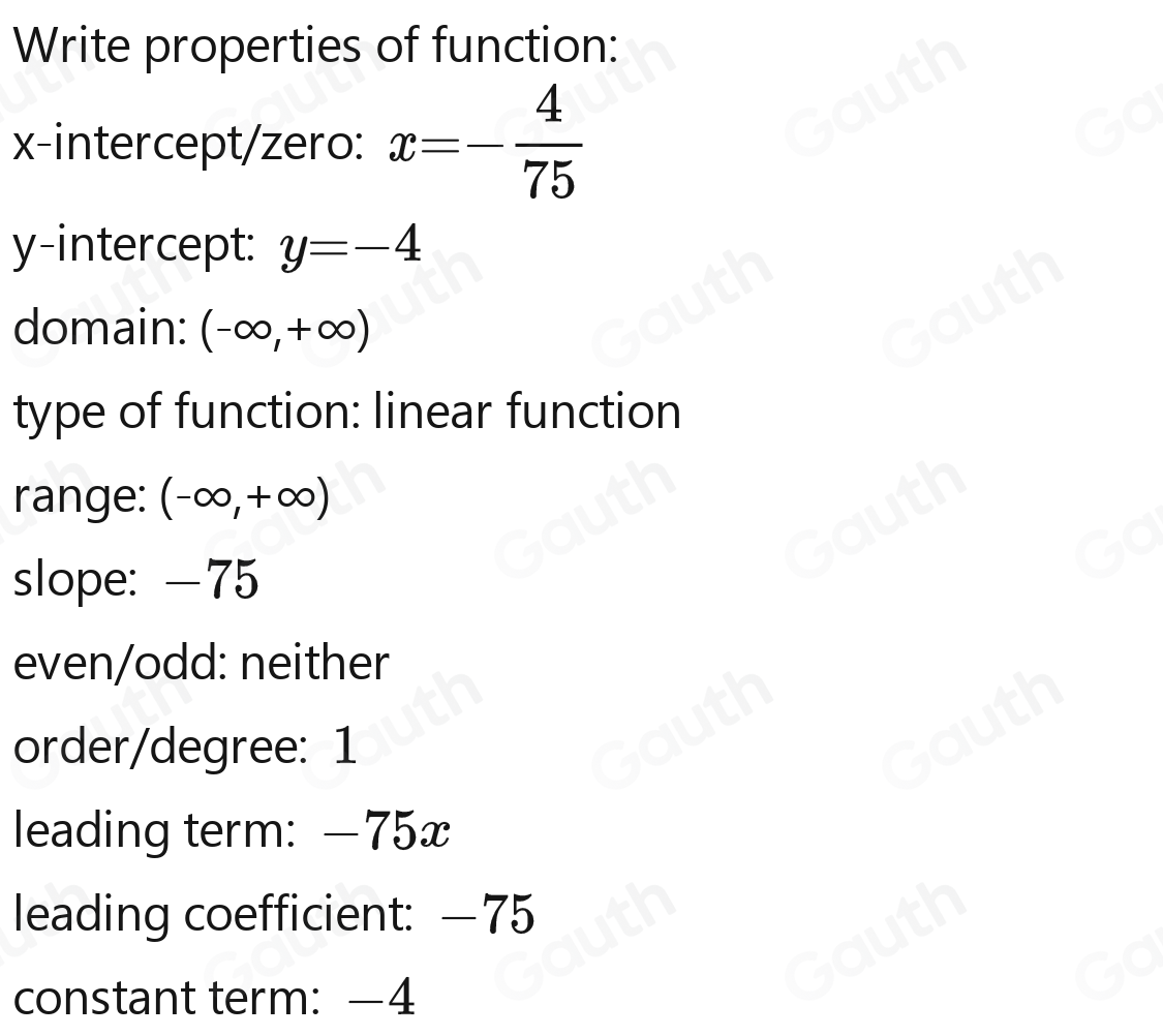 Solved: y=-75x-4 [Math]