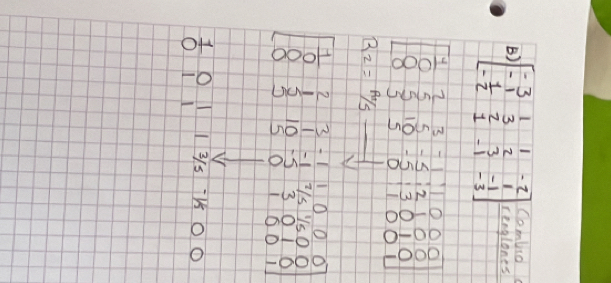 beginbmatrix 1&2&3&-1&1&0&0 0&5&6&-5&1&2&1&0&0 8&5&1&13&0&10 8&5&0&1&5&0&1&0&0endbmatrix
R_2=frac R_15 _ 1
beginbmatrix  1/0 &2&3&-1&1&0&0 0&1&1&-1&7&0&0 0&2&10&-2&3&0&1&0 0&3&5&0&1&0&0&1endbmatrix
 1/0 0.1 3/5 TK OO