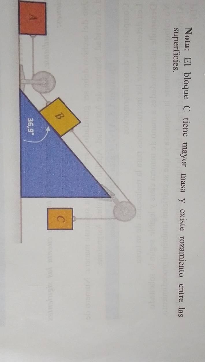 Nota: El bloque C tiene mayor masa y existe rozamiento entre las
superficies.