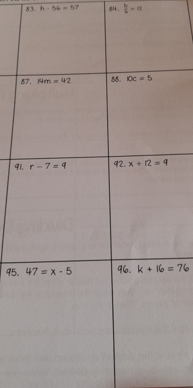 h-56=5 7 84.  b/6 =12
9
95.