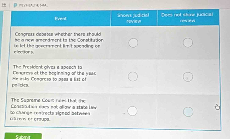 □□ PE / HEALTH, 6-8A... 
Submit
