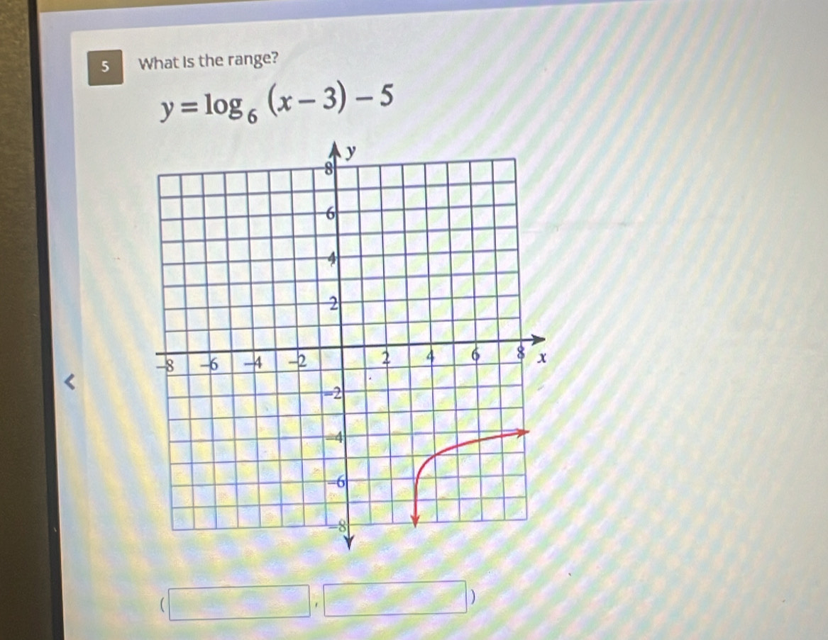 What Is the range?
y=log _6(x-3)-5
