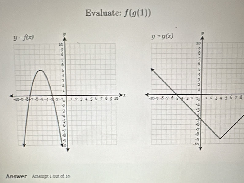 Evaluate: f(g(1))
B
Answer Attempt 1 out of 10