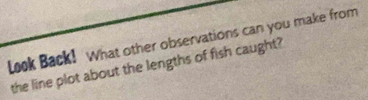 look Back! What other observations can you make from 
the line plot about the lengths of fish caught?