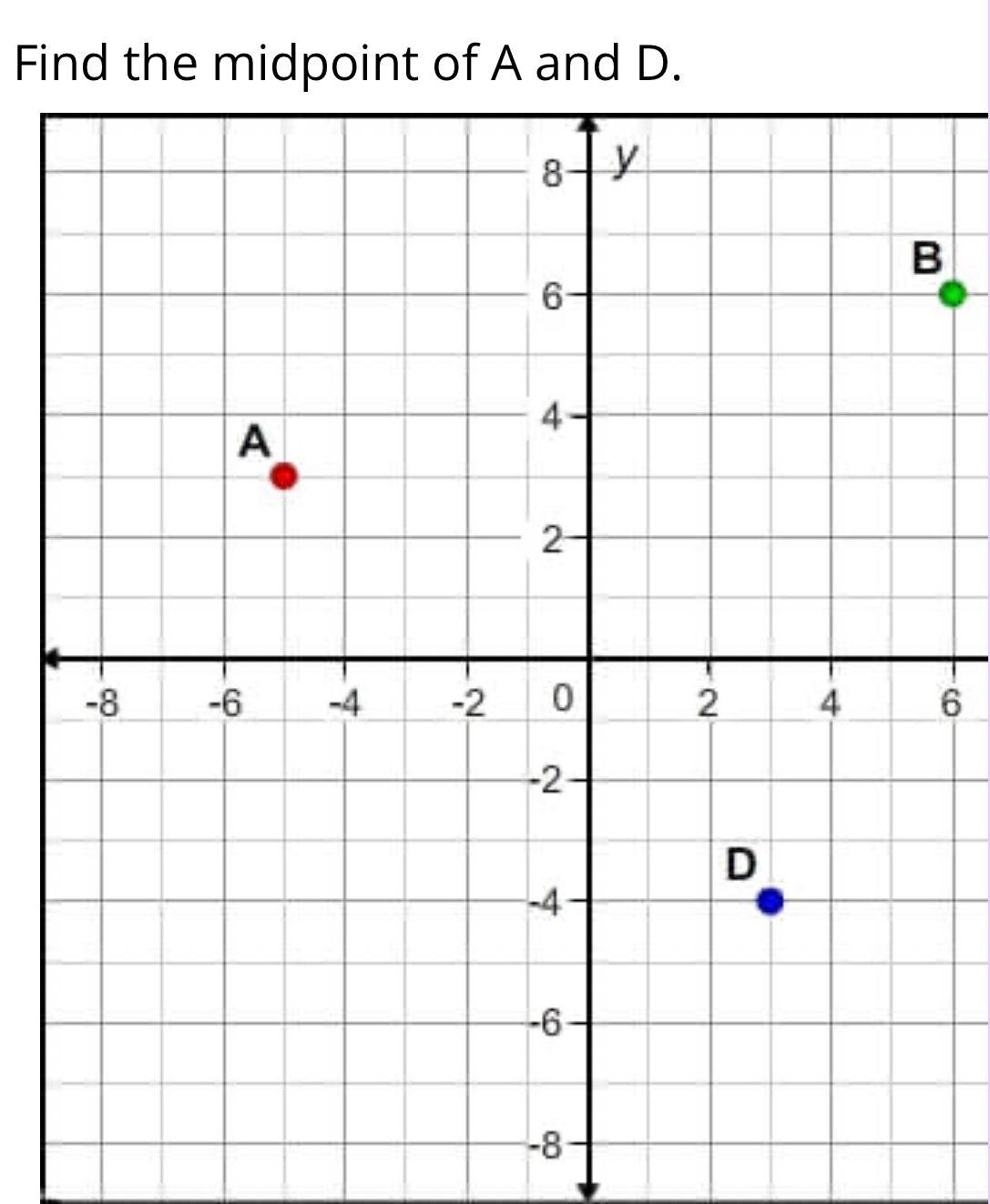 Find the midpoint of A and D.
6