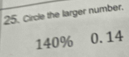 Circle the larger number.
140% 0.14